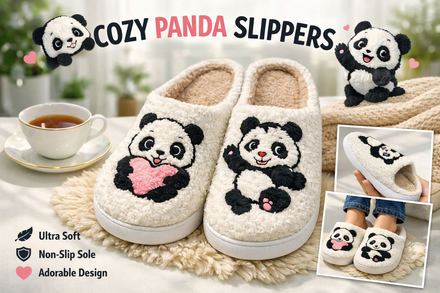 Cozy Panda Slippers - Ultra Soft Indoor Slippers